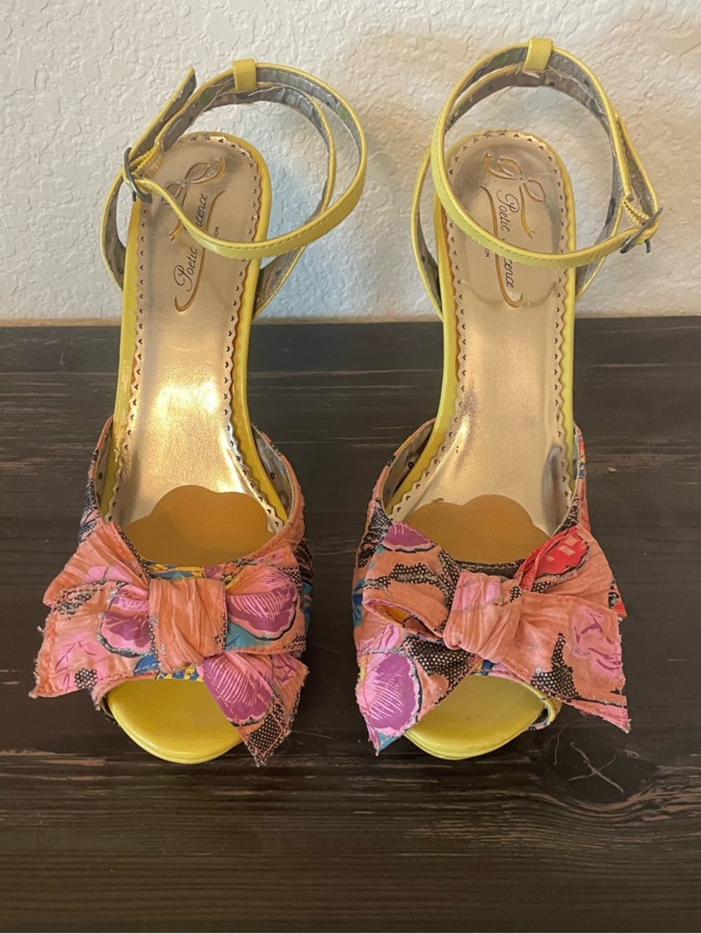 The Ultimate Statement Shoe! 🌸 
Poetic License Yellow and Pink Heels with a Bow